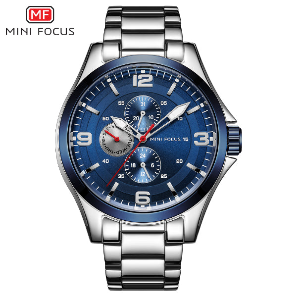Mini Focus Silver Stainless Steel Blue Dial Quartz Watch for Gents - MF0199G-01