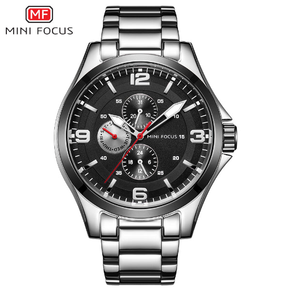 Mini Focus Silver Stainless Steel Black Dial Quartz Watch for Gents - MF0199G-04