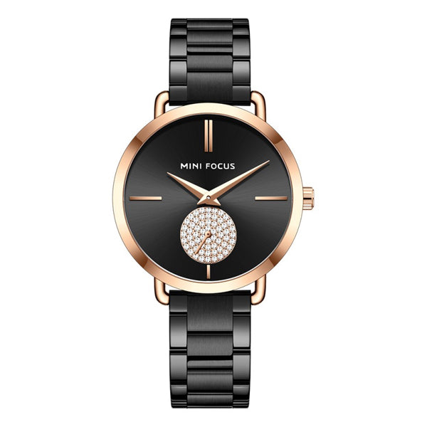 Mini Focus Black Stainless Steel Black Dial Quartz Watch for Ladies - MF0222L-05