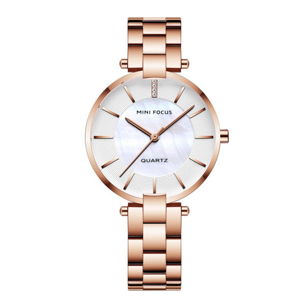 Mini Focus Rose Gold Stainless Steel Mother Of Pearl Dial Quartz Watch for Ladies - MF0224L-01