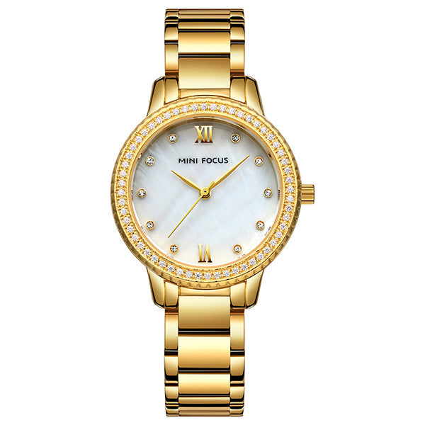 Mini Focus Gold Stainless Steel Mother Of Pearl Dial Quartz Watch for Ladies - MF0226L-03