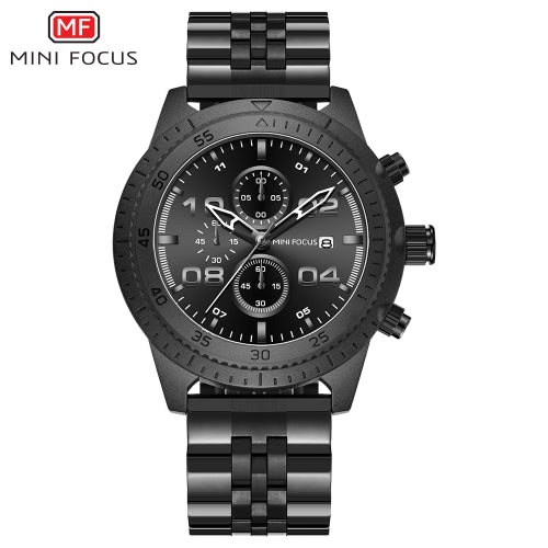 Mini Focus Black Stainless Steel Black Dial Chronograph Quartz Watch for Gents - MF0230G-01