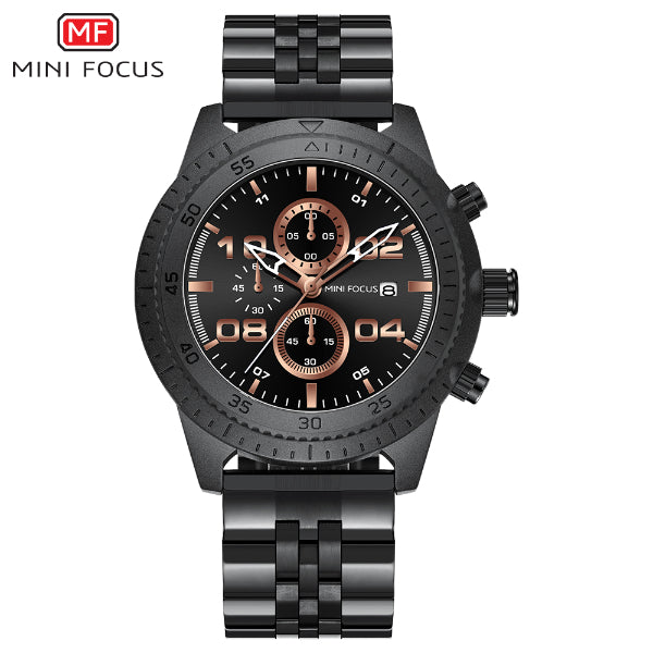 Mini Focus Black Stainless Steel Black Dial Chronograph Quartz Watch for Gents - MF0230G-04