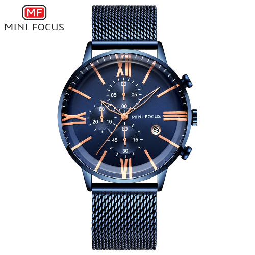 Mini Focus Blue Mesh Bracelet Blue Dial Chronograph Quartz Watch for Gents - MF0236G-04