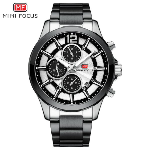 Mini Focus Grey Stainless Steel White Dial Chronograph Quartz Watch for Gents - MF0237G-04