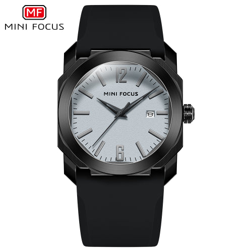 Mini Focus Black Silicone Strap Strap Silver Dial Quartz Watch for Gents - MF0248G-02