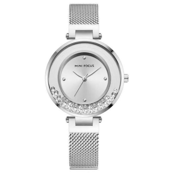 Mini Focus Silver Mesh Bracelet Silver Dial Quartz Watch for Ladies - MF0254L-01