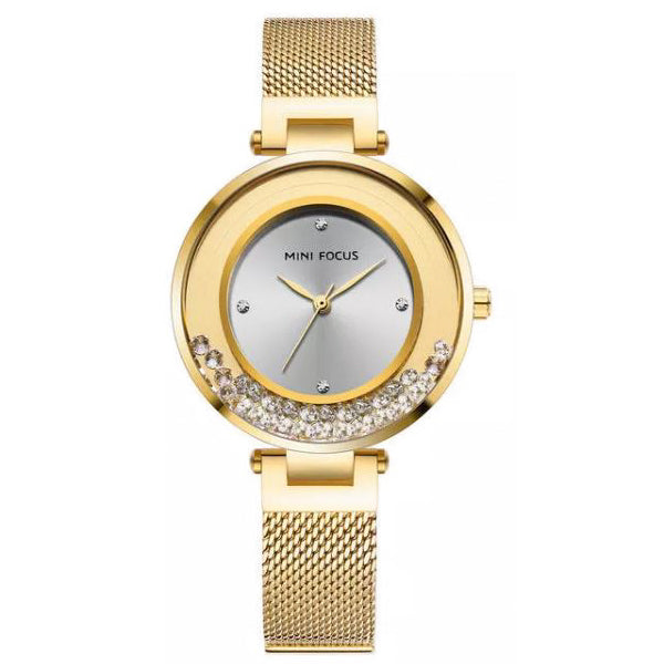 Mini Focus Gold Mesh Bracelet Silver Dial Quartz Watch for Ladies - MF0254L-03