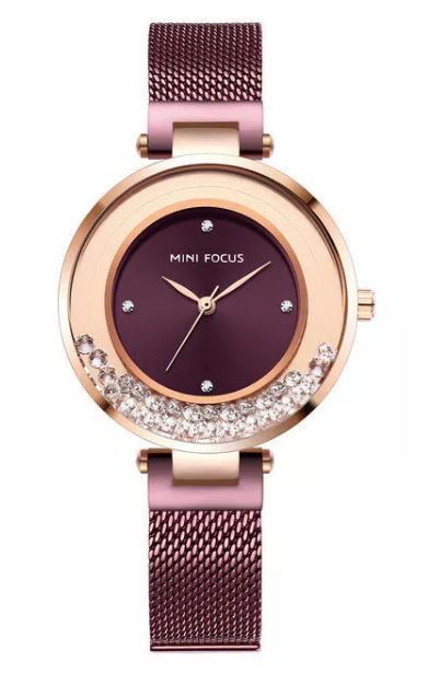 Mini Focus Rose Gold Mesh Bracelet Purple Dial Quartz Watch for Ladies - MF0254L-05