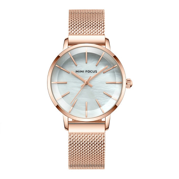 Mini Focus Rose Gold Mesh Bracelet Mother Of Pearl Dial Quartz Watch for Ladies - MF0257L-05