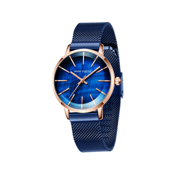 Mini Focus Blue Mesh Bracelet Mother Of Pearl Dial Quartz Watch for Ladies - MF0257L-04