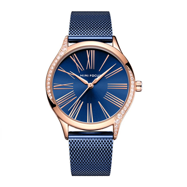 Mini Focus Blue Mesh Bracelet Blue Dial Quartz Watch for Ladies - MF0259L-04