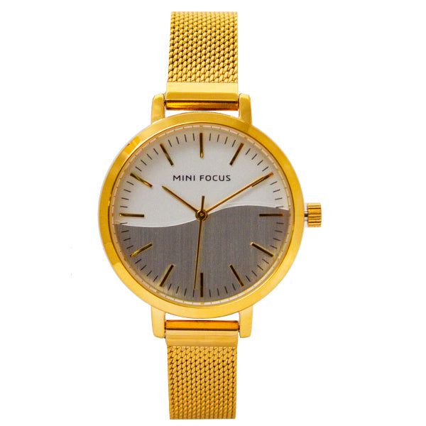 Mini Focus Gold Mesh Bracelet Silver Dial Quartz Watch for Ladies - MF0261L-05