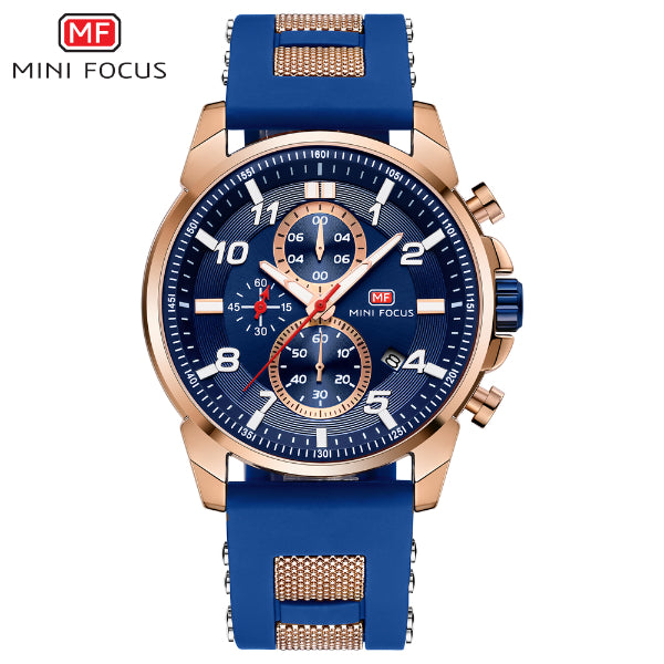 Mini Focus Blue Silicone Strap Strap Blue Dial Chronograph Quartz Watch for Gents - MF0268G-01