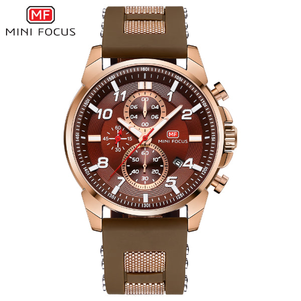 Mini Focus Brown Silicone Strap Strap Brown Dial Chronograph Quartz Watch for Gents - MF0268G-03
