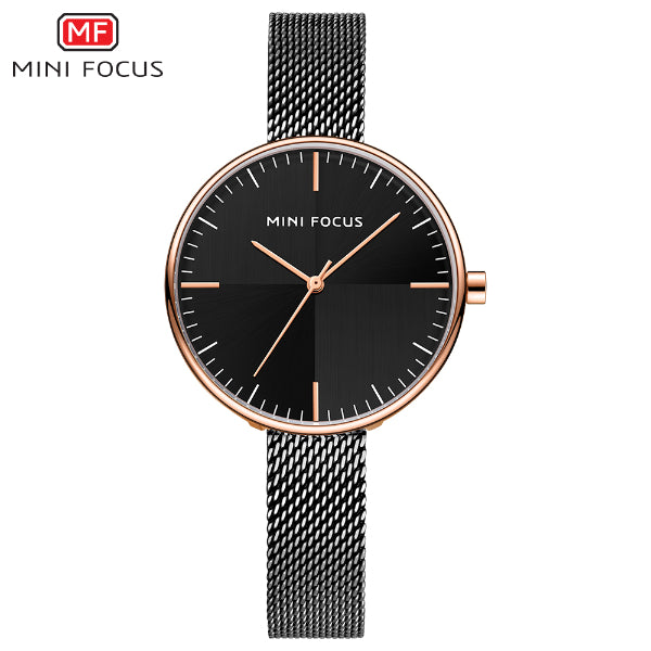 Mini Focus Black Mesh Bracelet Black Dial Quartz Watch for Ladies - MF0275L-03
