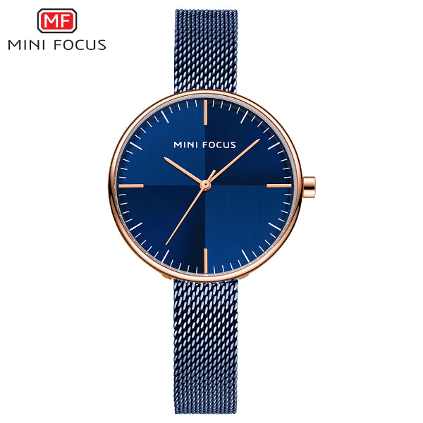 Mini Focus Blue Mesh Bracelet Blue Dial Quartz Watch for Ladies - MF0275L-04