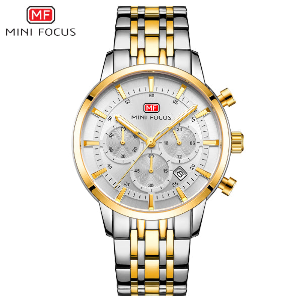 Mini Focus Two-tone Stainless Steel Silver Dial Chronograph Quartz Watch for Gents - MF0282G-01