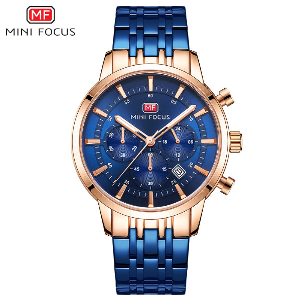 Mini Focus Blue Stainless Steel Blue Dial Chronograph Quartz Watch for Gents - MF0282G-02
