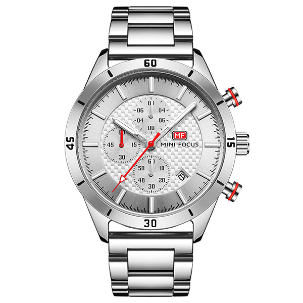 Mini Focus Silver Stainless Steel Silver Dial Chronograph Quartz Watch ...