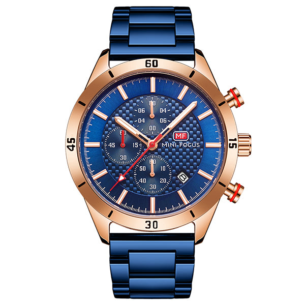 Mini Focus Blue Stainless Steel Blue Dial Chronograph Quartz Watch for Gents - MF0283G-02