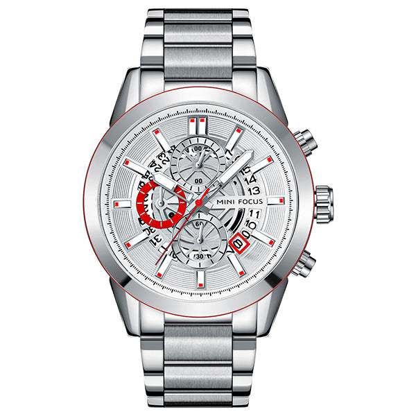 Mini Focus Silver Stainless Steel Silver Dial Chronograph Quartz Watch for Gents - MF0285G-01