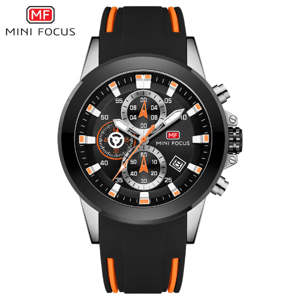 Mini Focus Black Silicone Strap Strap Black Dial Chronograph Quartz Watch for Gents - MF0287G-03