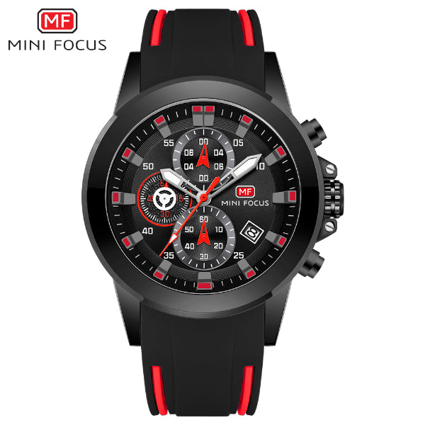 Mini Focus Black Silicone Strap Strap Black Dial Chronograph Quartz Watch for Gents - MF0287G-04