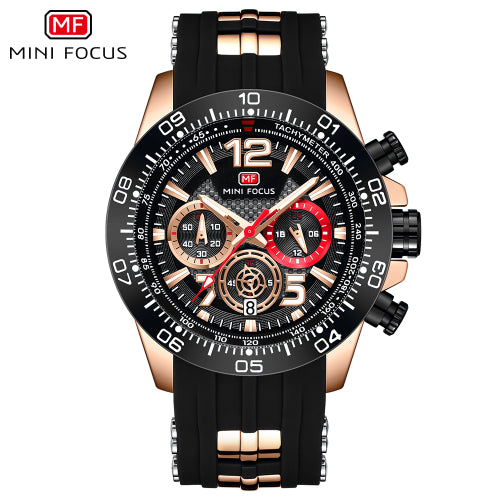 Mini Focus Black Silicone Strap Strap Black Dial Chronograph Quartz Watch for Gents - MF0290G-04