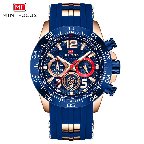 Mini Focus Blue Silicone Strap Strap Blue Dial Chronograph Quartz Watch for Gents - MF0290G-05