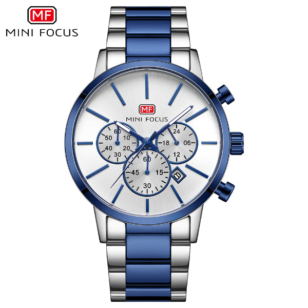 Mini Focus Two-tone Stainless Steel Silver Dial Chronograph Quartz Watch for Gents - MF0294G-01