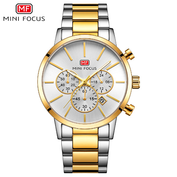 Mini Focus Two-tone Stainless Steel Silver Dial Chronograph Quartz Watch for Gents - MF0294G-02