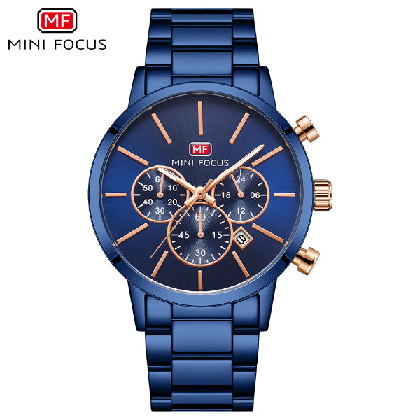 Mini Focus Blue Stainless Steel Blue Dial Chronograph Quartz Watch for Gents - MF0294G-03