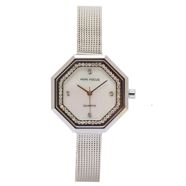 Mini Focus Silver Mesh Bracelet Mother Of Pearl Dial Quartz Watch for Ladies - MF0304L-01