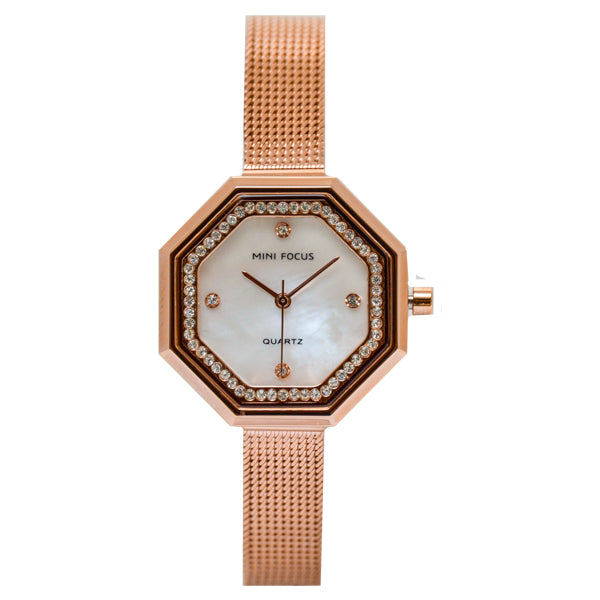 Mini Focus Rose Gold Mesh Bracelet Mother Of Pearl Dial Quartz Watch for Ladies - MF0304L-03