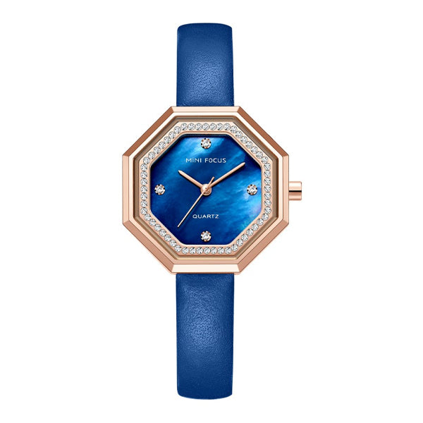 Mini Focus Blue Leather Strap Mother Of Pearl Dial Quartz Watch for Ladies - MF0304L-09