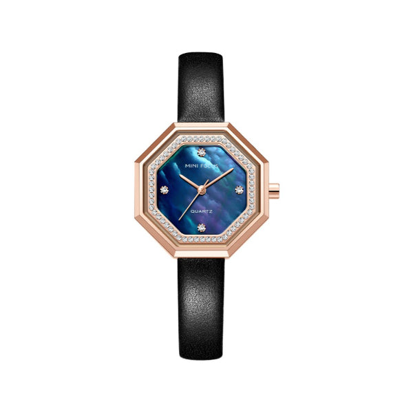 Mini Focus Black Leather Strap Mother Of Pearl Dial Quartz Watch for Ladies - MF0304L-10