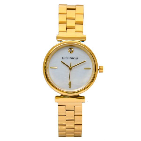 Mini Focus Gold Stainless Steel Silver Dial Quartz Watch for Ladies - MF0309L-02