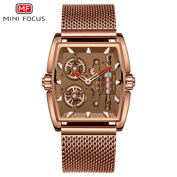 Mini Focus Rose Gold Mesh Bracelet Brown Dial Quartz Watch for Gents - MF0322G-06