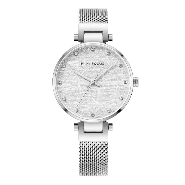 Mini Focus Silver Mesh Bracelet Silver Silk Dial Quartz Watch for Ladies - MF0328L-01