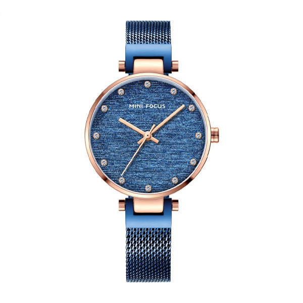 Mini Focus Blue Mesh Bracelet Blue Silk Dial Quartz Watch for Ladies - MF0328L-04