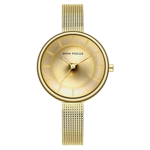 Mini Focus Gold Mesh Bracelet Gold Dial Quartz Watch for Ladies - MF0331L-02