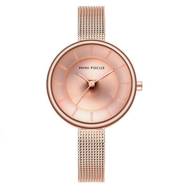 Mini Focus Rose Gold Mesh Bracelet Rose Gold Dial Quartz Watch for Ladies - MF0331L-03