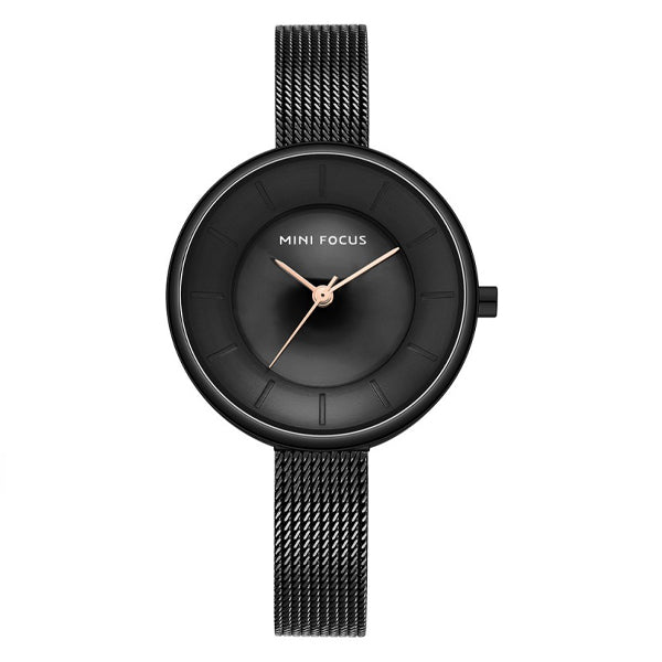 Mini Focus Black Mesh Bracelet Black Dial Quartz Watch for Ladies - MF0331L-05