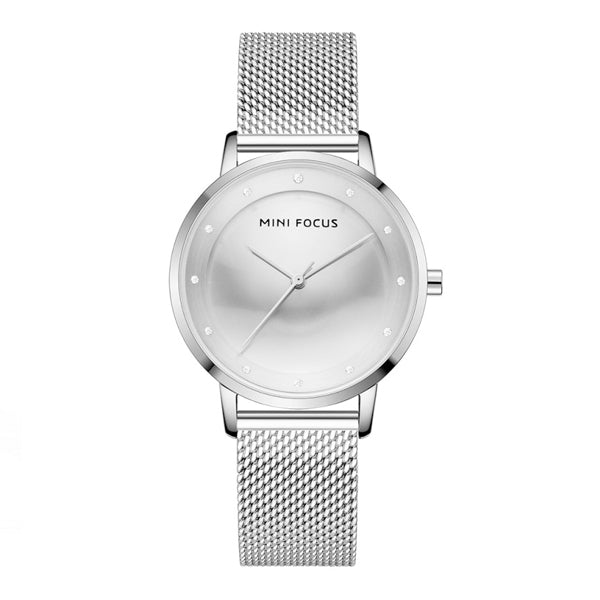 Mini Focus Silver Mesh Bracelet Silver Dial Quartz Watch for Ladies - MF0332L-01