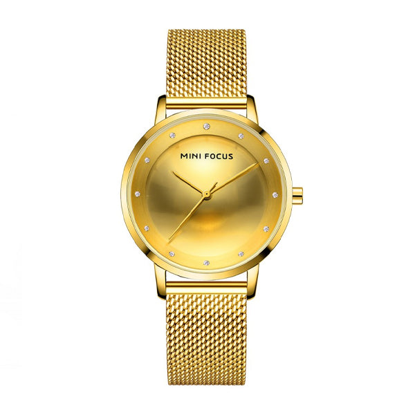 Mini Focus Gold Mesh Bracelet Gold Dial Quartz Watch for Ladies - MF0332L-02