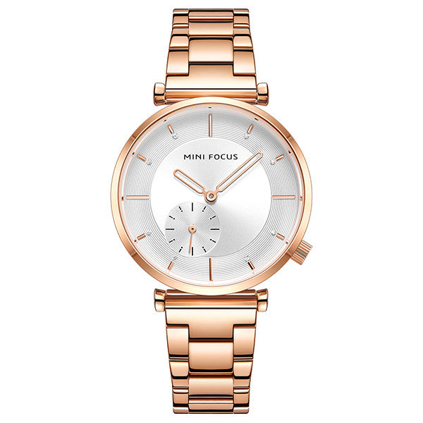 Mini Focus Rose Gold Stainless Steel Silver Dial Quartz Watch for Ladies - MF0333L-03