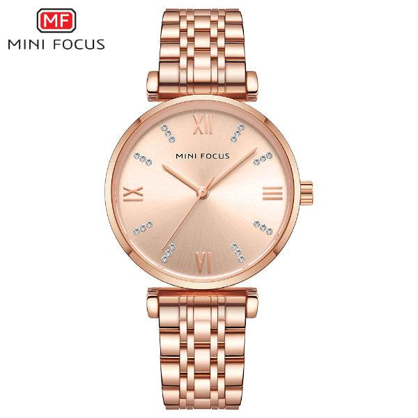 Mini Focus Rose Gold Stainless Steel Rose Gold Dial Quartz Watch for Ladies - MF0335L-03