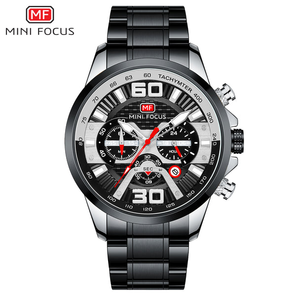 Mini Focus Black Stainless Steel Black Dial Chronograph Quartz Watch for Gents - MF0336G-01