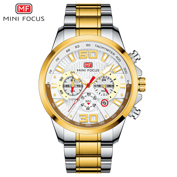 Mini Focus Two-tone Stainless Steel White Dial Chronograph Quartz Watch for Gents - MF0336G-03